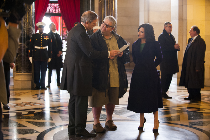 Hugh Laurie, David Mandel, and Julia Louis-Dreyfus (Photo: Veep/HBO)